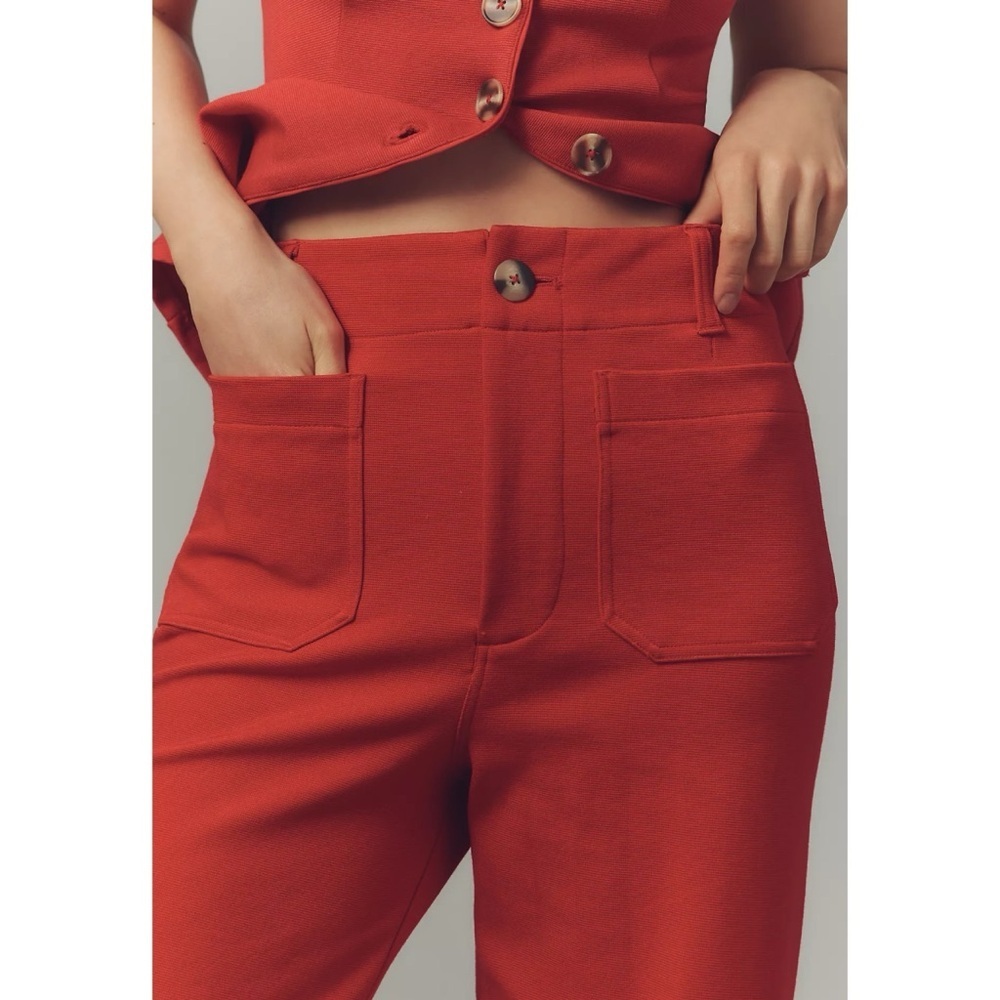 NWT Anthropologie The Colette Knit Crop Wide-Leg Pants Red 29 - Picture 3 of 10